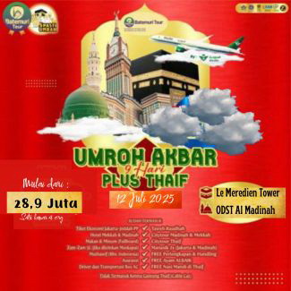 Umrah Promo Akbar Plus Taif, BTT Ahz, 10 hr , Keberangkatan 12 Juli  2025